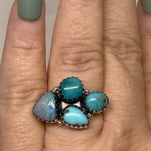 Turquoise and opal Silver Women's 4 stone Ring